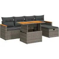 Syfax Salon de jardin 6 pièces, ensemble canapé modulable avec rangement, résine tressée et acier, table relevable, coussins gris déhoussables, résistant...