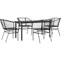 Syfax Ensemble à manger de jardin 5 pcs noir résine tressée verre