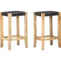 Prolenta Maison Exclusive - Lot de 2 tabourets de bar en cuir véritable noir, 75 cm
