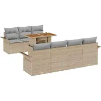 Syfax Ensemble de canapé de jardin 8 pcs Beige Poly rotin