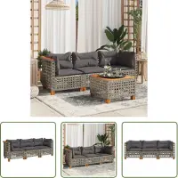 The Living Store Canapé de jardin avec coussins 3 places Gris Poly Rattan