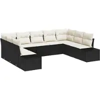 vidaXL Ensemble de canapés de jardin avec coussins, 9 pièces, noir et crème, en polyrotin