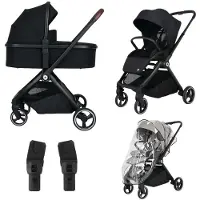 Topmark Diaz poussette 2 en 1 - nacelle & siège sport, 22 kg, léger & compact, barre de poussée réglable, suspension sur les 4 roues, habillage pluie inclus - Black