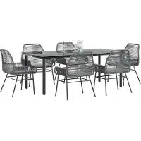 Syfax Ensemble à manger jardin coussins 7 pcs gris poly rotin verre