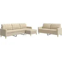 Syfax Ensemble de canapés 3 pcs avec repose-pied crème tissu
