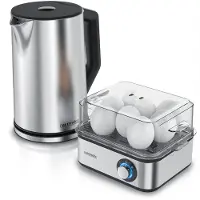 Arendo Breakfast Set, 8 cuiseurs à oeufs EIGHTCOOK, bouilloire avec réglage de la température, argent