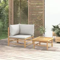 Prolenta Ensemble de salon de jardin exclusif, 2 pièces, avec coussins gris clair et structure en bambou
