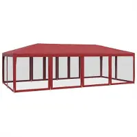 Syfax Tente de fête avec 12parois latérales en maille rouge 8x4m PEHD