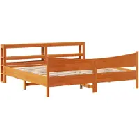 Syfax Cadre de lit et tête de lit cire marron 200x200 cm bois de pin