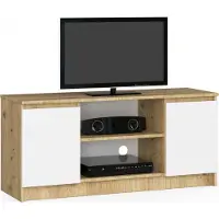 Akord Meuble TV en Chêne Artisan et Blanc avec 2 Tiroirs et 2 Étagères