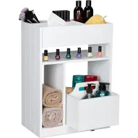 Relaxdays Chariot à étagères de niche , pour livres, épices et produits cosmétiques, dimensions 55 x 38,5 x 23 cm, chariot polyvalent pour la cuisine, la salle de bain et le bureau, blanc