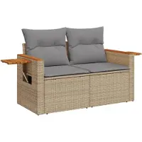 Syfax Canapé de jardin avec coussins 2 places beige résine tressée