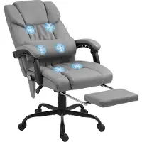 Vinsetto Fauteuil de bureau massant avec repose-pieds, chaise de bureau, chaise ergonomique, hauteur réglable, dossier inclinable et télécommande filaire, tissu en revêtement synthétique gris