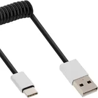 InLine 35876 Câble USB 2.0 spiralé, type C prise à A prise, noir/alu, flexible, 0,5m