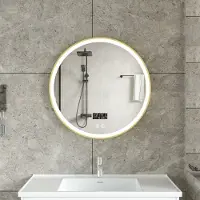 Quality Heating Miroir de salle de bain - Gold - 60cm de diamètre, anti-condensation, WiFi, 30W