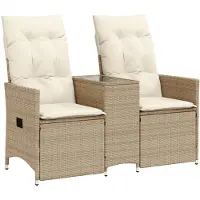 vidaXL Canapé de jardin 2 places réglable avec table beige Poly rotin