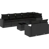 vidaXL Ensemble de salon de jardin 9 pièces avec coussins noir poly rotin