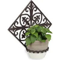 Relaxdays 5 supports muraux pour fleurs, en fonte, aspect antique, supports muraux pour pots de fleurs de jardin, Ø 13 cm, décorés, brun foncé