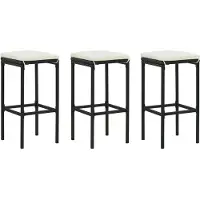 Syfax Tabourets de bar avec coussins lot de 3 noir résine tressée