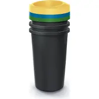 Prosperplast NRBO25S3 set de poubelles rondes, 3 poubelles de 25l chacune, Couvercle : Jaune, Bleu, Vert