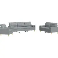vidaXL Ensemble de canapés 3 pièces avec coussins décoratifs Tissu gris clair