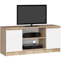 Akord Meuble TV 120 cm en Sonoma et Blanc avec 2 Portes et Étagères