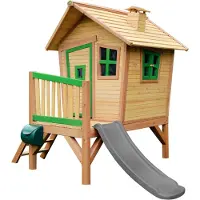 Axi Robin Maison Enfant Avec Toboggan Gris | Aire De Jeux Pour L'Extérieur En Marron & Vert | Maisonnette / Cabane De Jeu En Bois