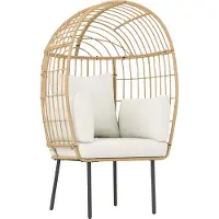 Outsunny Fauteuil en rotin en forme d'oeuf avec coussin amovible, rembourrage, fauteuil d'extérieur surdimensionné en rotin, pour jardin balcon, véranda, terrasse Beige