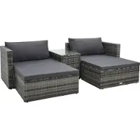The Living Store Ensemble de salon de jardin 5 pièces avec coussins Poly Rattan Gris
