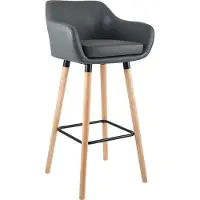 CLP Chaise de bar Grant - Similicuir, pieds en bois naturel - Gris
