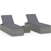 Syfax Chaises longues de jardin table à thé 3 pcs Résine tressée Gris
