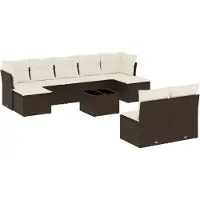 vidaXL Ensemble de salon de jardin 10 pièces avec coussins Marron Poly Rattan