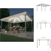 vidaXL Pavillon avec guirlande lumineuse LED 400x300 cm Blanc crème Aluminium - Pavillons & Tentes de réception