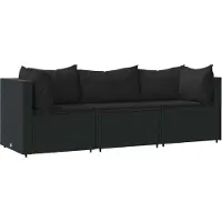 Syfax Salon de jardin 3 pcs avec coussins Noir Résine tressée