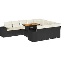 Syfax Salon de jardin 10 pcs avec coussins noir résine tressée acacia