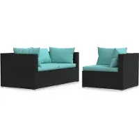 Syfax Salon de jardin 3 pcs avec coussins Noir Résine tressée