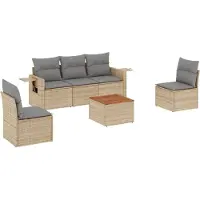 vidaXL Ensemble de salon de jardin 6 pièces avec coussins Beige Poly Rattan