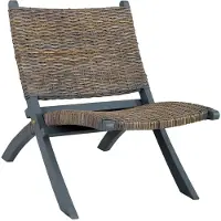 The Living Store Chaise Relax Gris Naturel Rotin Kubu et Bois Massif Acajou