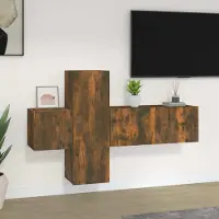 vidaXL 2024 Armoires TV modernes Ensemble de 3 armoires TV en chêne fumé en bois composite 954170