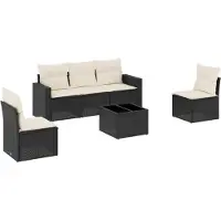 Sonstiges Salon de jardin 6 pcs avec coussins noir résine tressée