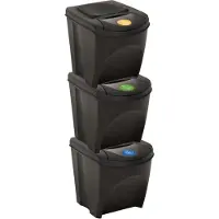 The Living Store Poubelle empilable 3 pcs. Anthracite 75 L
