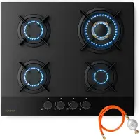 Klarstein Goldflame Nano Plaque De Cuisson Gaz, 4 Brûleurs Laiton, 8kW, 60cm, Verre Nano, Allumage Auto & Sécurité Flamme, Compatible GN/GPL, Kit Conversion Inclus, Plaque Gaz Cuisine