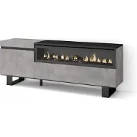 Skraut Home COZY Meuble TV, Banc Télé, 150x35x57cm, Pour les TV jusqu'à 65", Cheminée électrique, Ciment