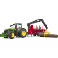 BRUDER 03154 John Deere 7r 350 With Forestry Trailer And 4 Trunks Construction Game Rouge Enfants