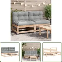 The Living Store Canapés de jardin sans accoudoirs avec coussins 2 pcs. Pin massif