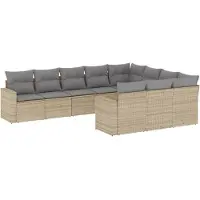 vidaXL Ensemble de salon de jardin 10 pièces avec coussins Beige Poly Rattan