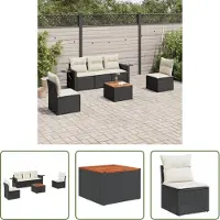 The Living Store 6-pièces salon de jardin avec coussins noir poly rotin