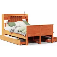 Syfax Lit bibliothèque sans matelas cire marron 135x190 cm pin massif