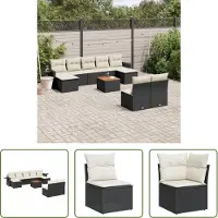 The Living Store 10 pcs. salon de jardin avec coussins noir poly rotin