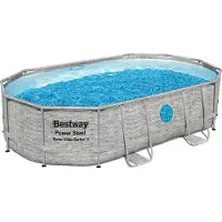 Bestway Power Steel Swim Vista Series Kit piscine à cadre complet avec système de filtration à sable 488 x 305 x 107 cm , Aspect mur de pierre (gris crème), ovale
